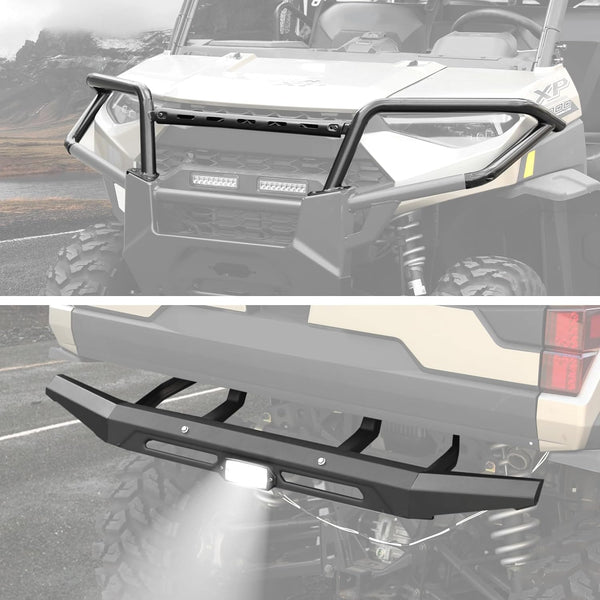 Front & Rear Bumper Guard With LED Light for Polaris Ranger 1000 / XP 1000 / Crew XP 1000 2018-2025, Replace OEM # 2882531, 2882529